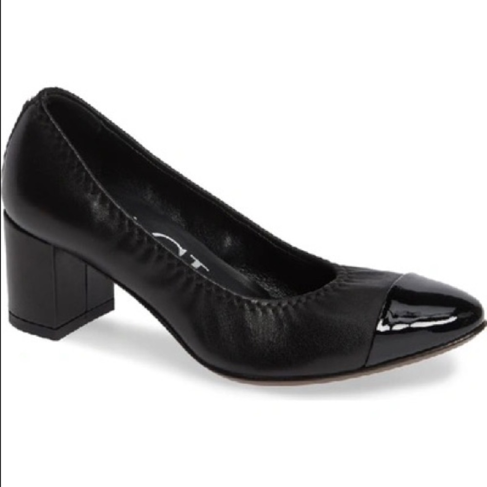AGL CAP TOE PUMP IN BLACK/ BLACK LEATHER